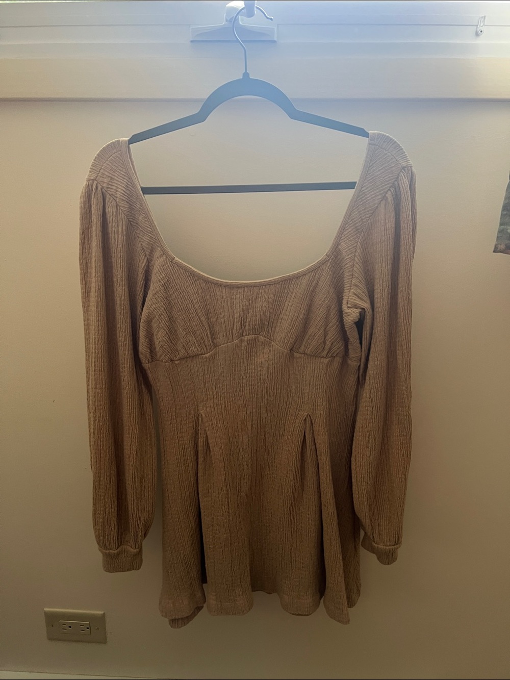 Free People Beige Square Neck Long Sleeve Knit Dress
